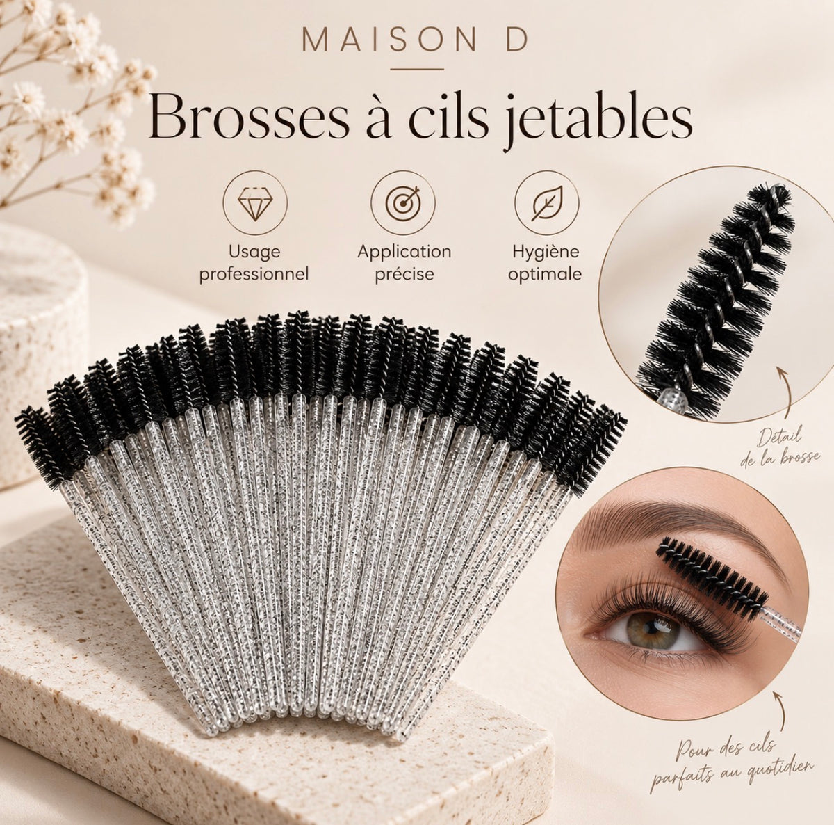 Brosses à Cils Jetables – Lot de 100 | Maison D