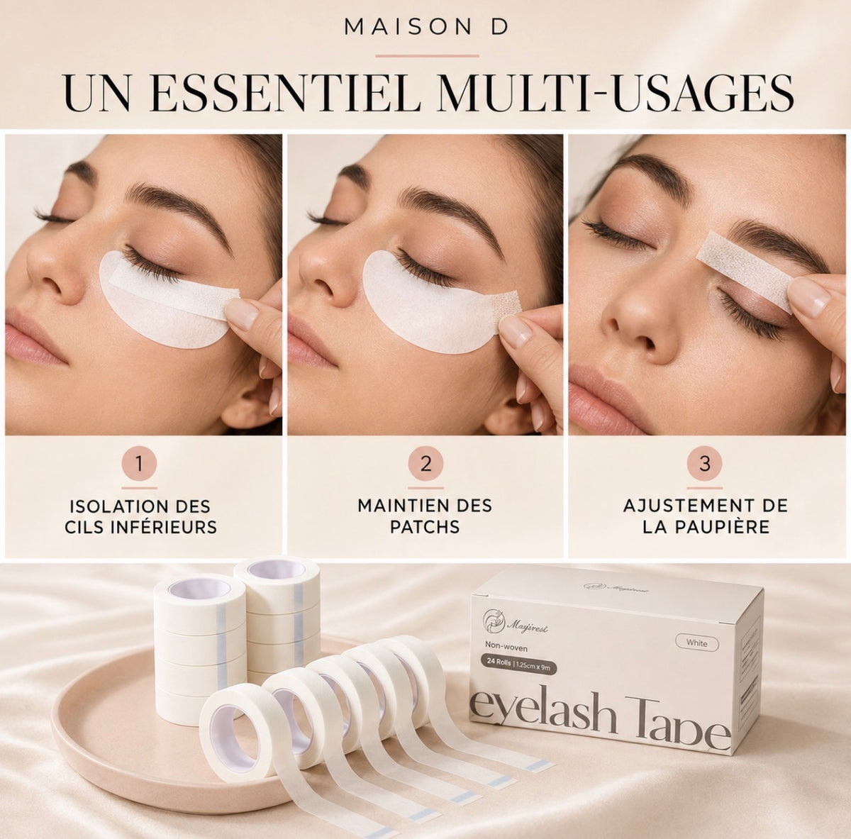 Ruban micropore pour extensions de cils – Coffret de 24 rouleaux