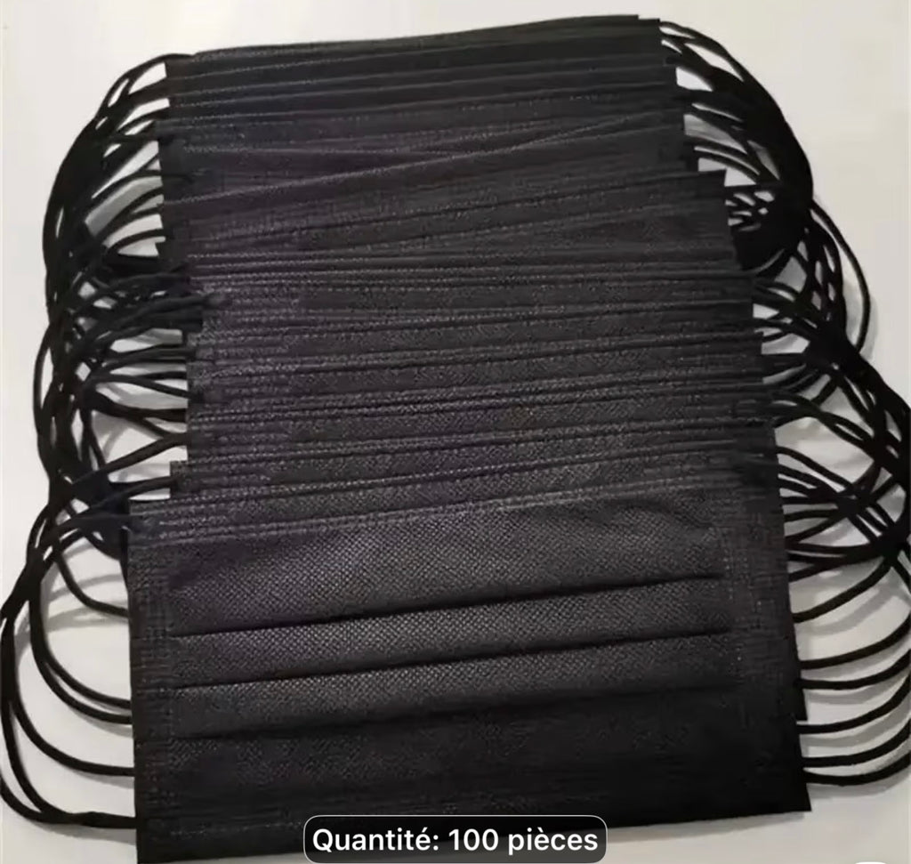 Masques Noirs Jetables – Lot de 100 | Protection & Confort Professionnel